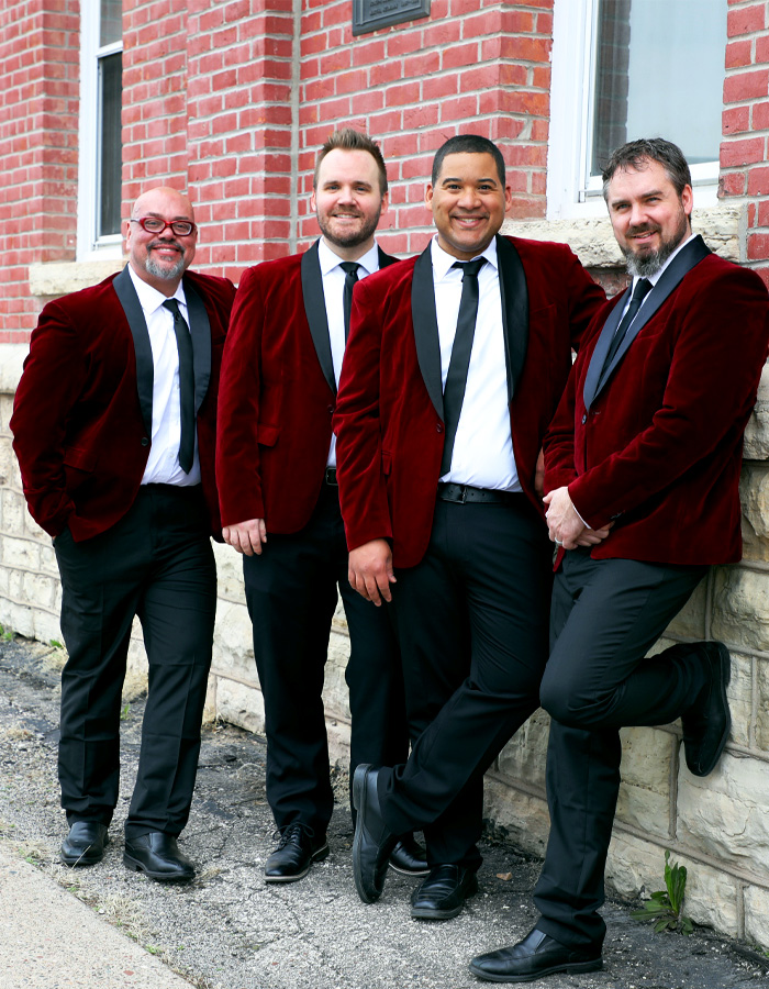 Coulee Classic Barbershop Quartet singers Matthew, Allen, Nate, and Colin in La Crosse, Wisconsin.