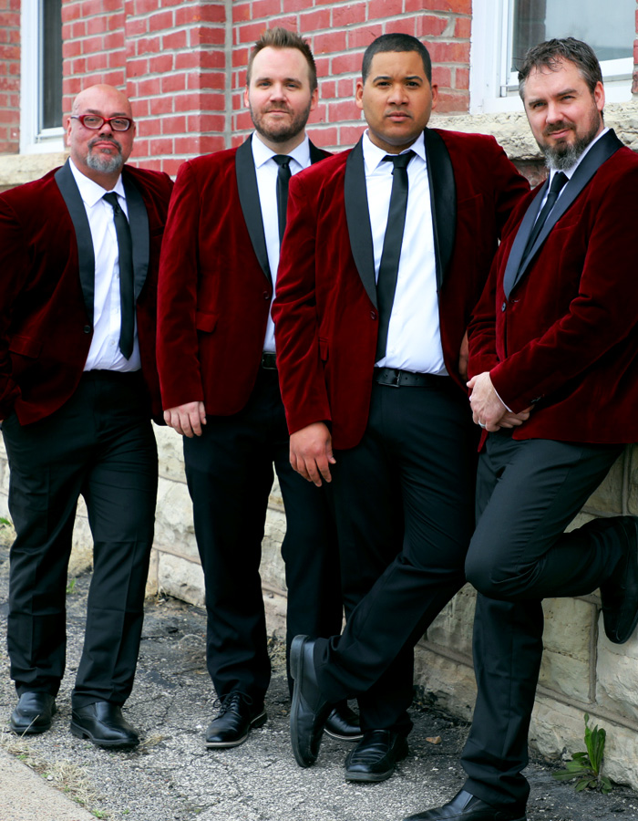 Coulee Classic Barbershop Quartet singers Matthew, Allen, Nate, and Colin in La Crosse, Wisconsin.